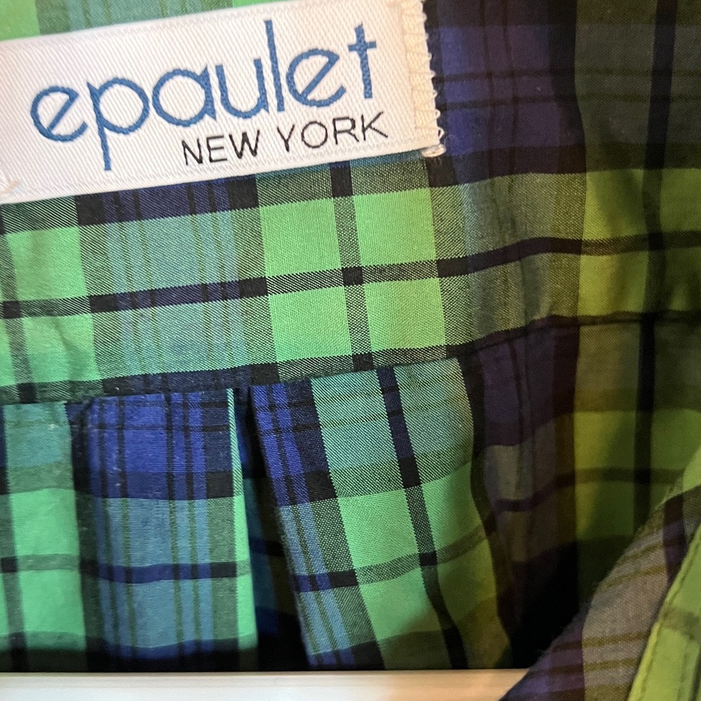 Men’s Green and Blue Plaid Long Sleeve Top - Picture 2 of 2